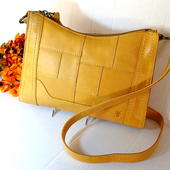 Frye Handbags - FRYE GENUINE LEATHER PATCHWORK CROSSBODY YELLOW Preowned EUC